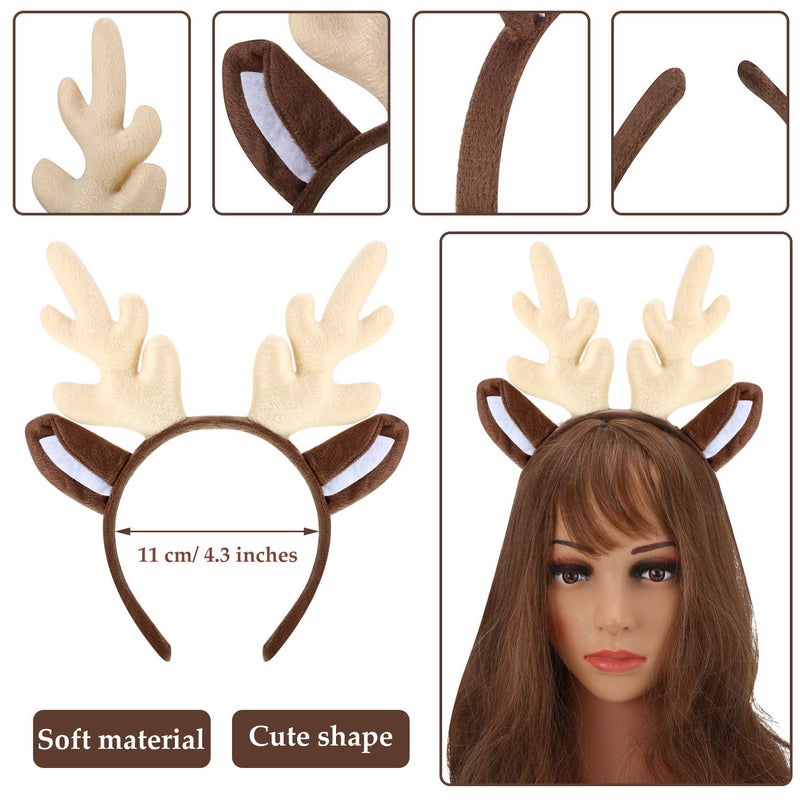 Bememo 2 Pieces Christmas Reindeer Antlers Headband Deer Antlers Headband for Women Halloween Cosplay Party - Image 2
